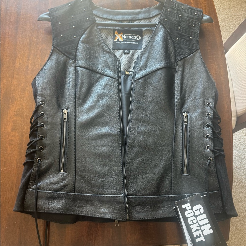 Women’s Black Leather Motorcycle Vest